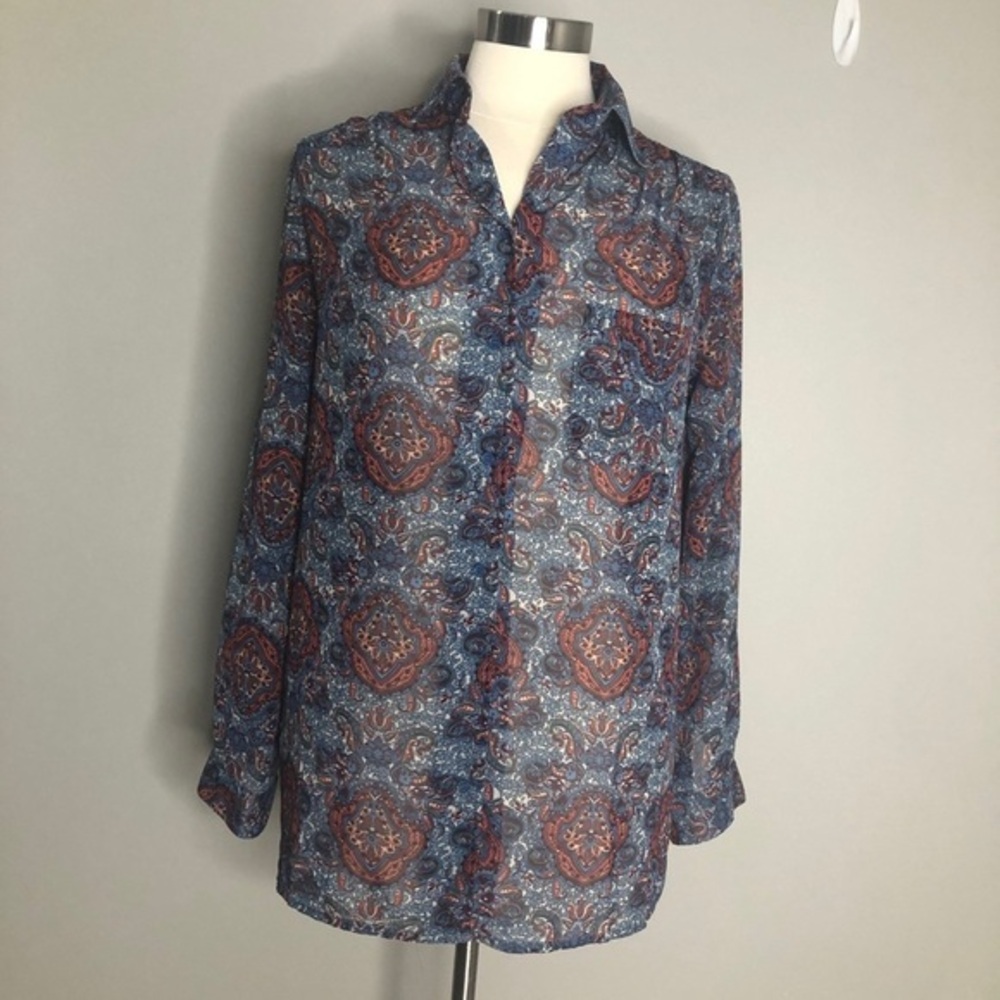 Band of Gypsies sheer long sleeve paisley button down top size small